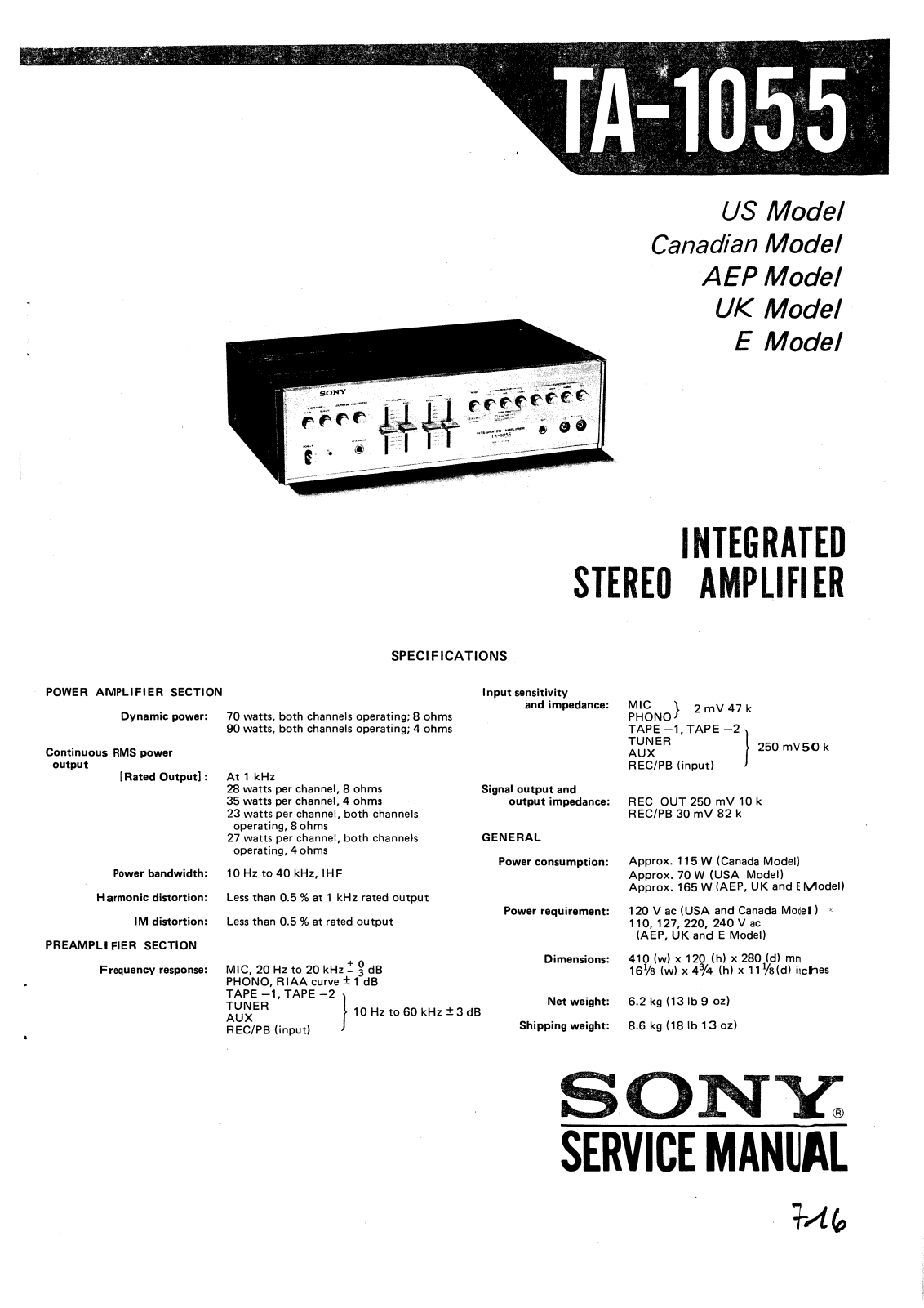 Sony TA-1055 Service manual