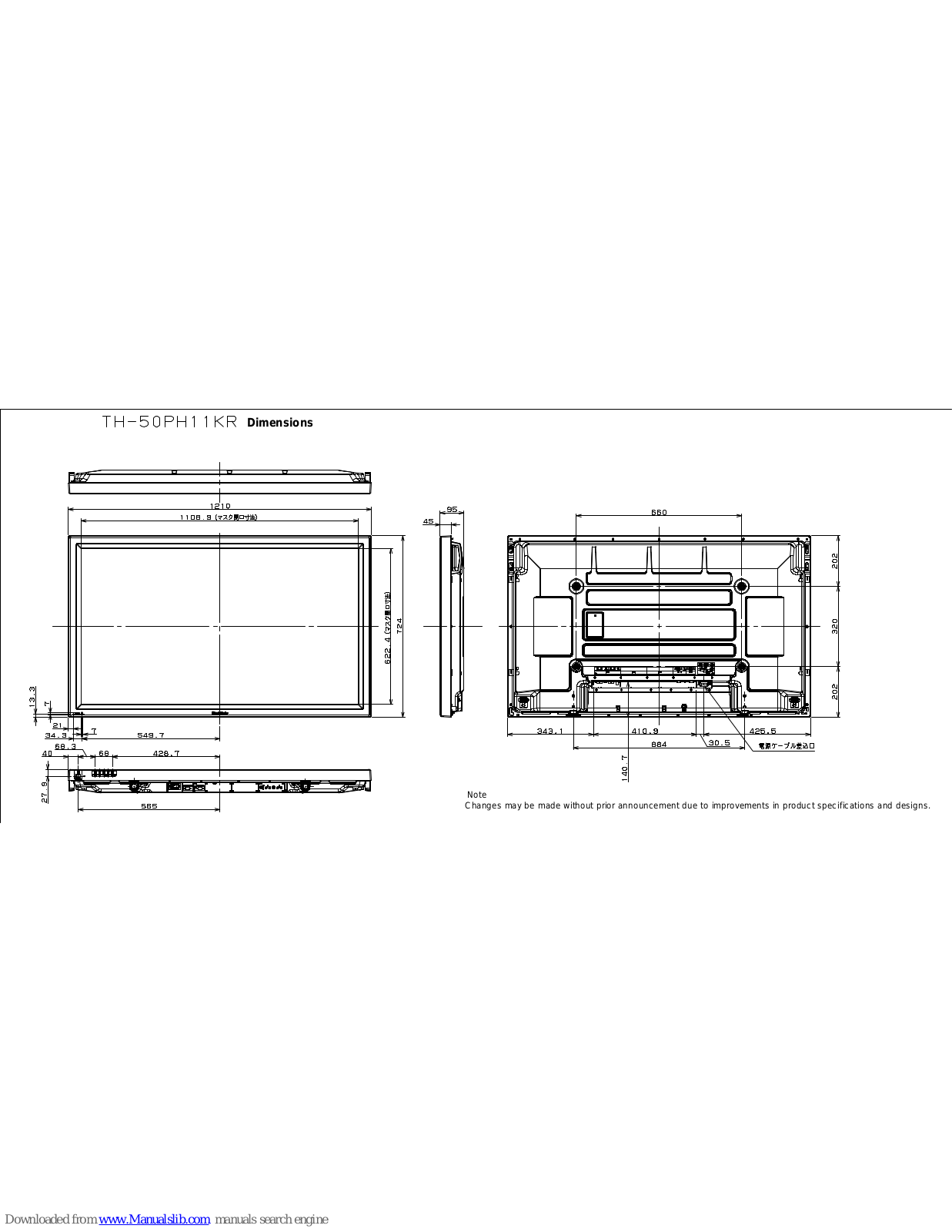 Panasonic Viera TH-50PH11 Dimensions