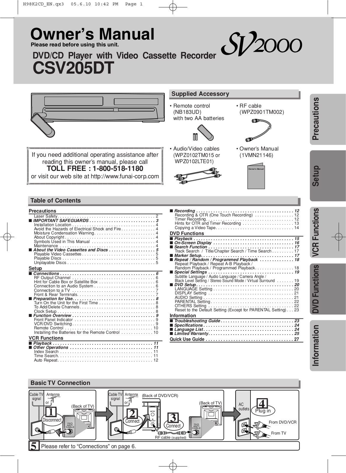 FUNAI CSV205DT User Manual