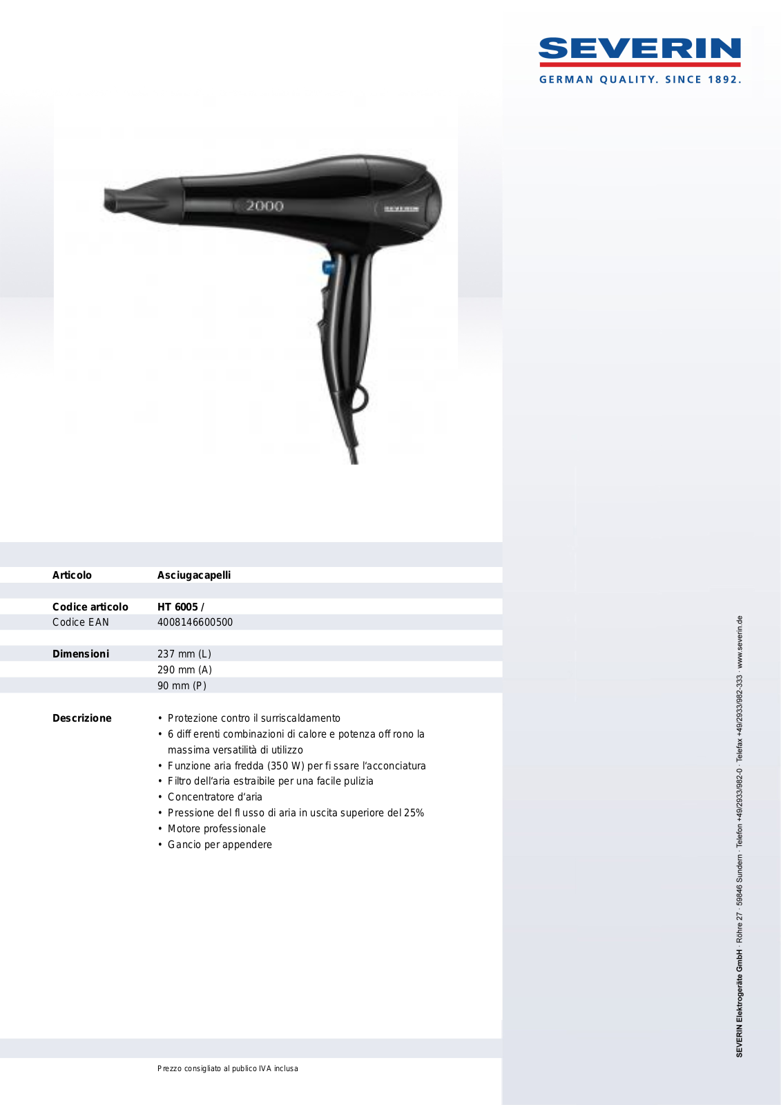 Severin HT 6005 DATASHEET