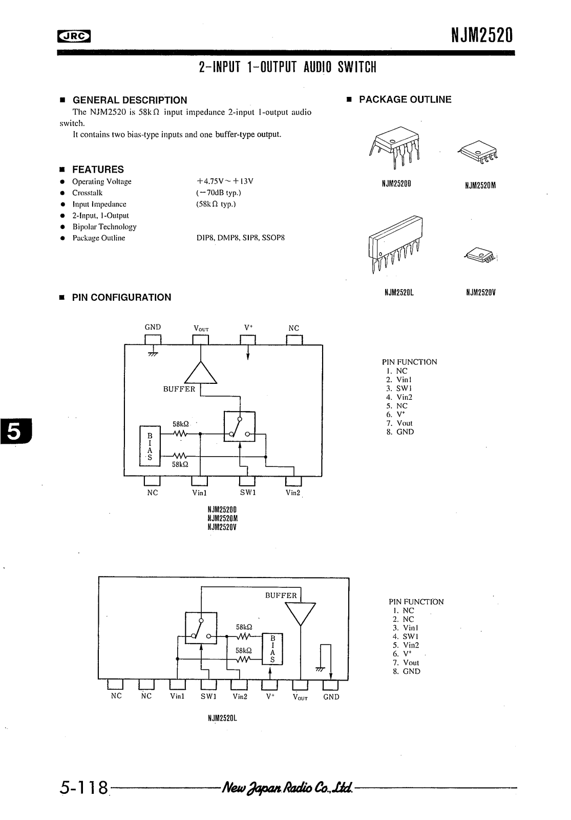 JRC NJM2520D, NJM2520L, NJM2520V, NJM2520M Datasheet