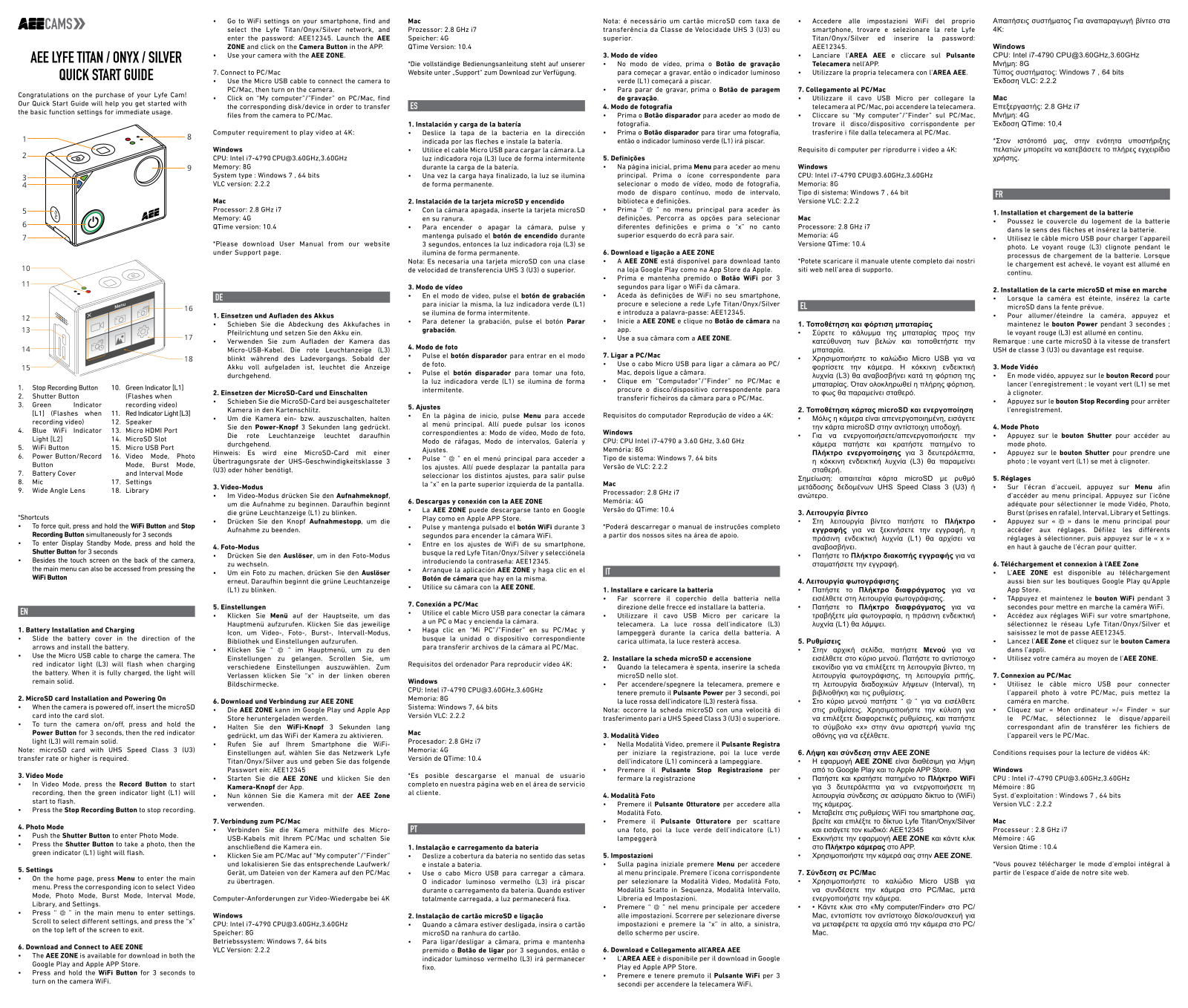 AEE LYFE TITAN, LYFE ONYX, LYFE SILVER Quick start guide