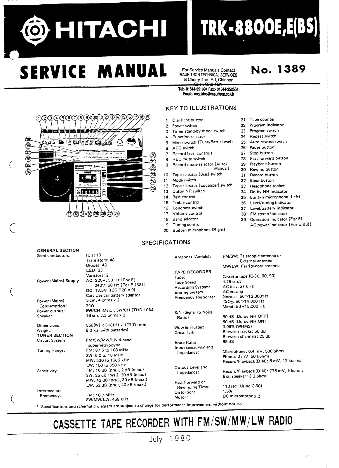 Hitachi TRK-8800-EBS Service Manual