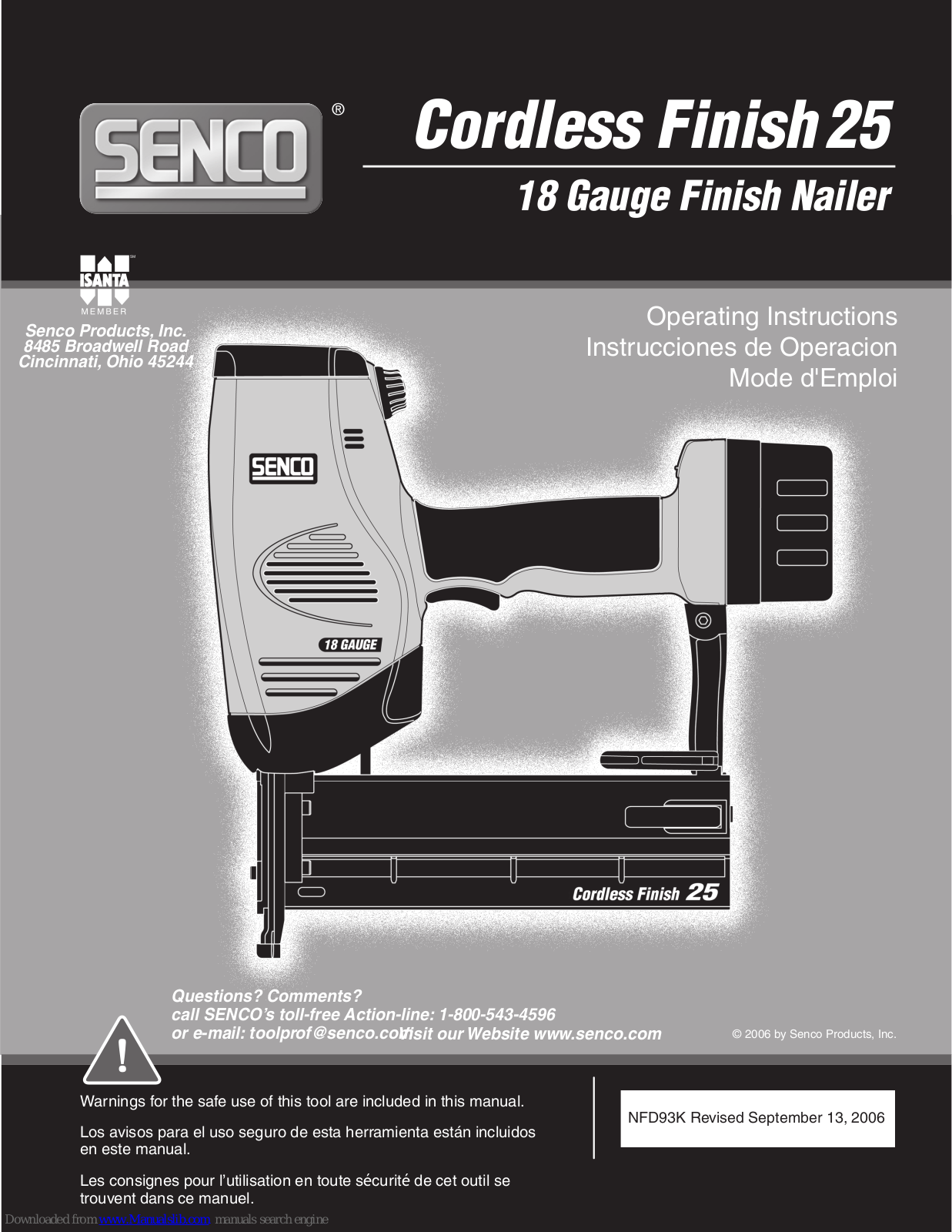 Senco Cordless Finish 25 Operating Instructions Manual