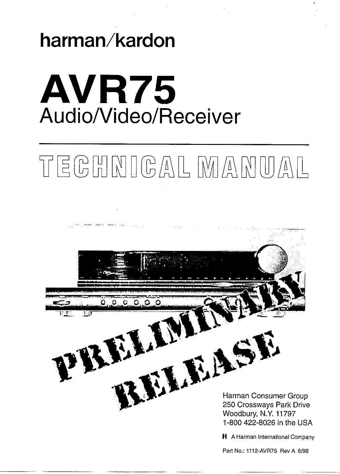 Harman Kardon AVR75RDS, AVR85RDS Techical Manual