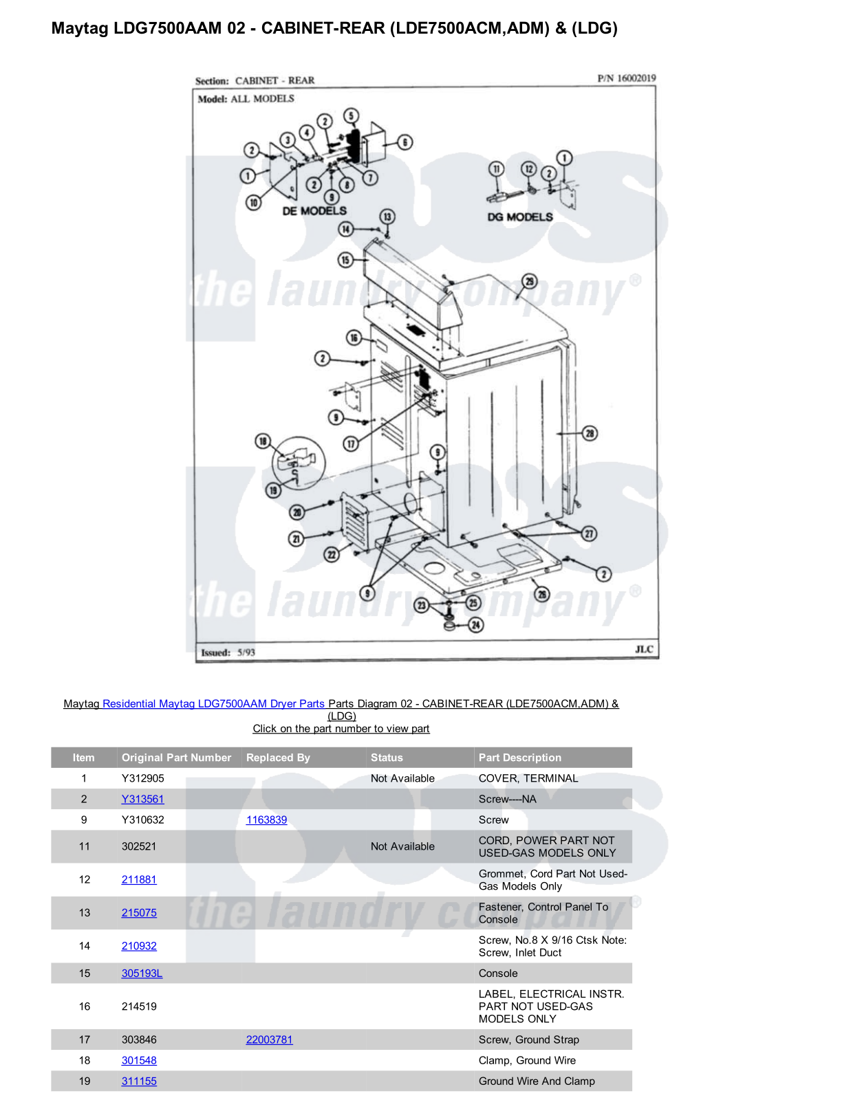 Maytag LDG7500AAM Parts Diagram