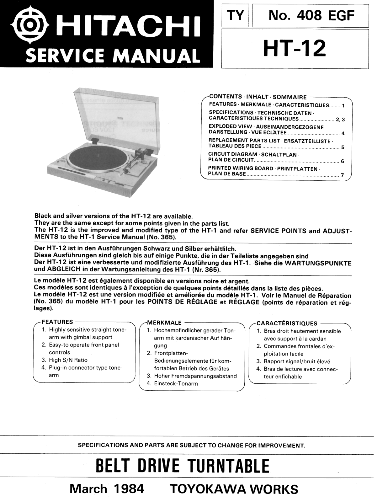 Hitachi HT-12 Service Manual