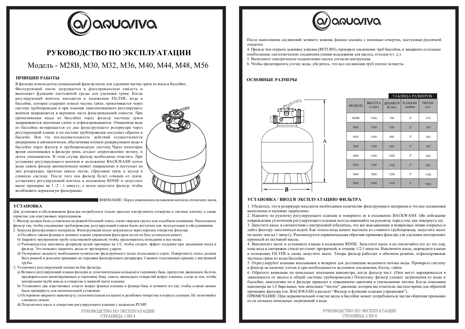 Aquaviva М28В, М30, М32, М36, М40 User guide - ManualMachine.com