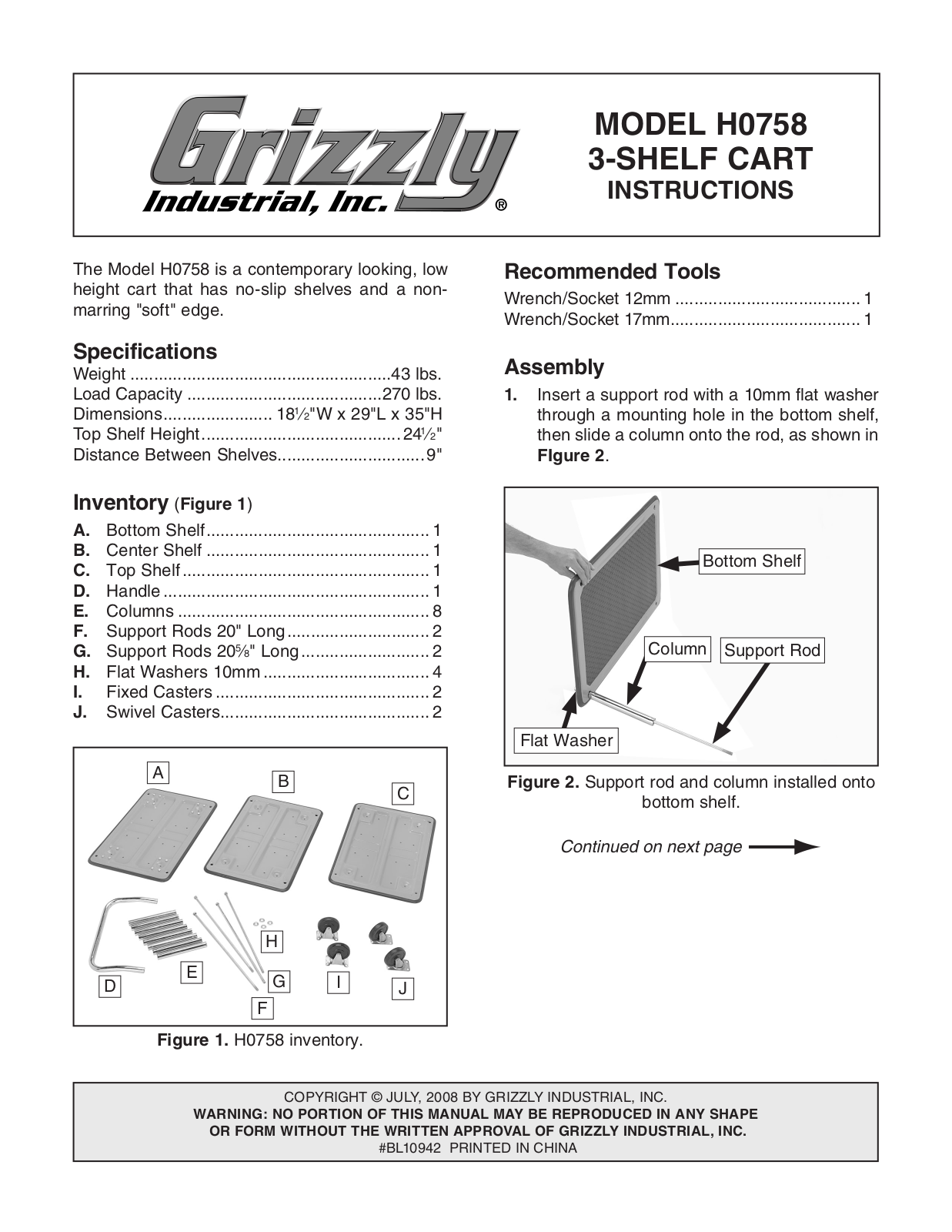 Grizzly H0758 User Manual