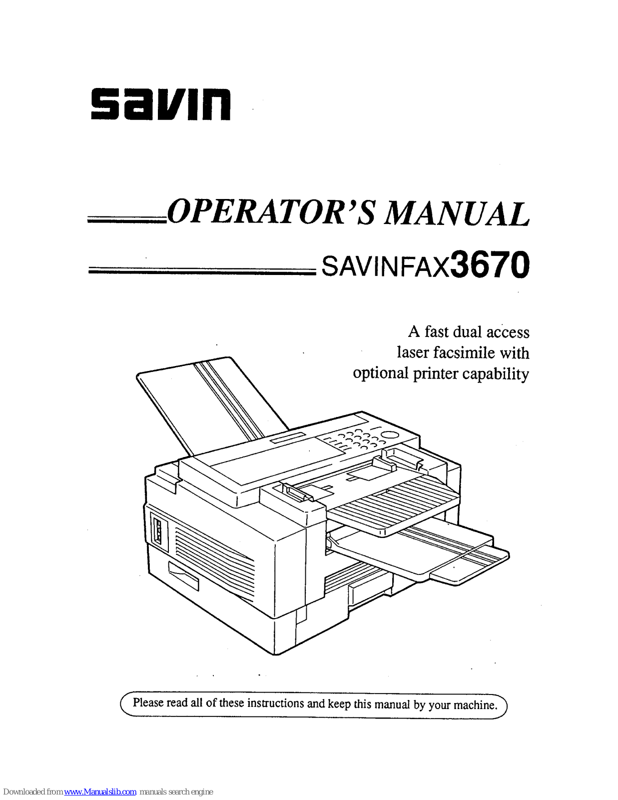 Savin Savinfax 3670 Operator's Manual