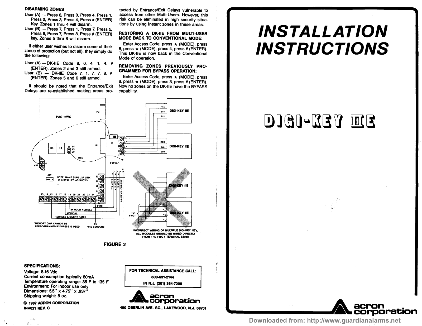 Acron DIGI-KEY IIE Installation Instructions