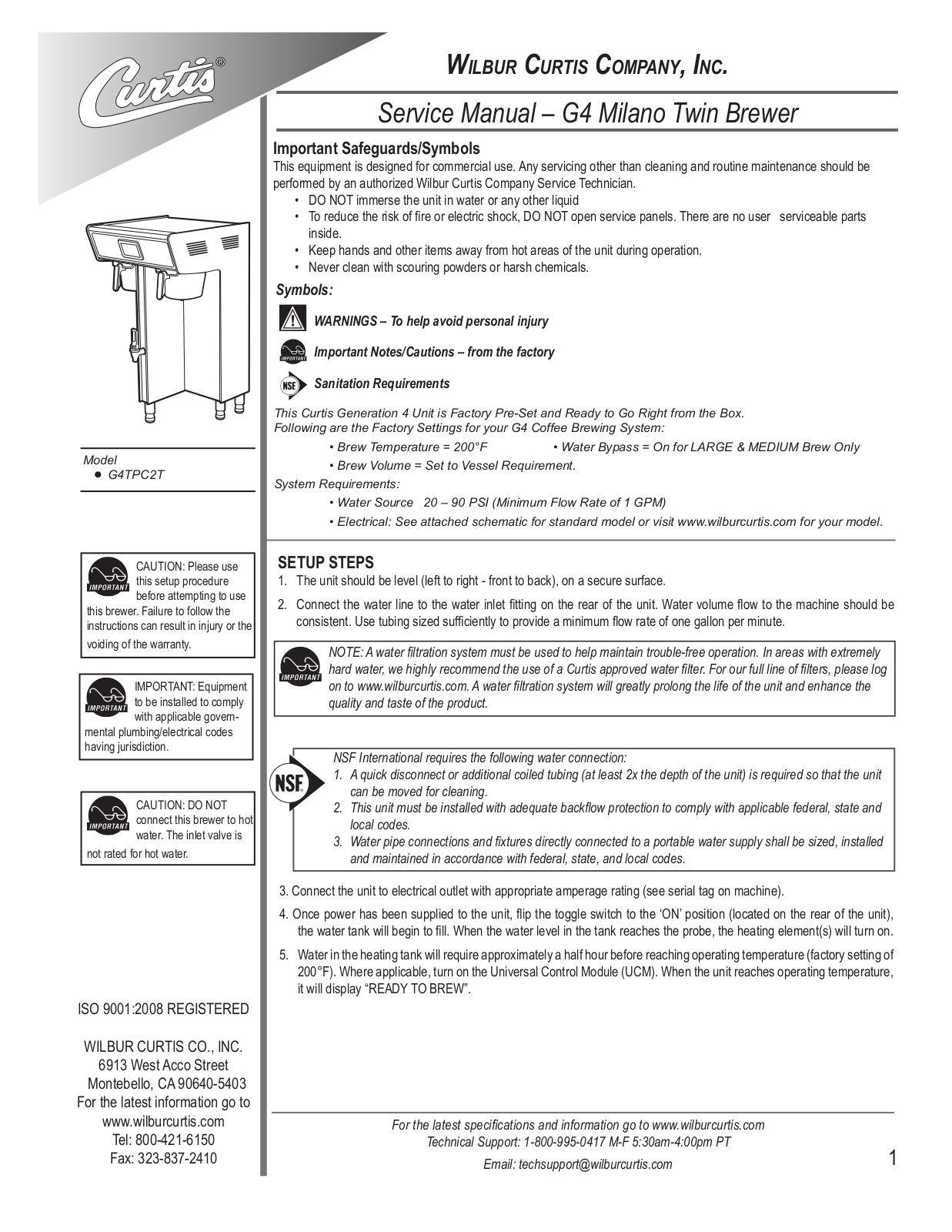 Wilbur Curtis G4TPC2T User Manual