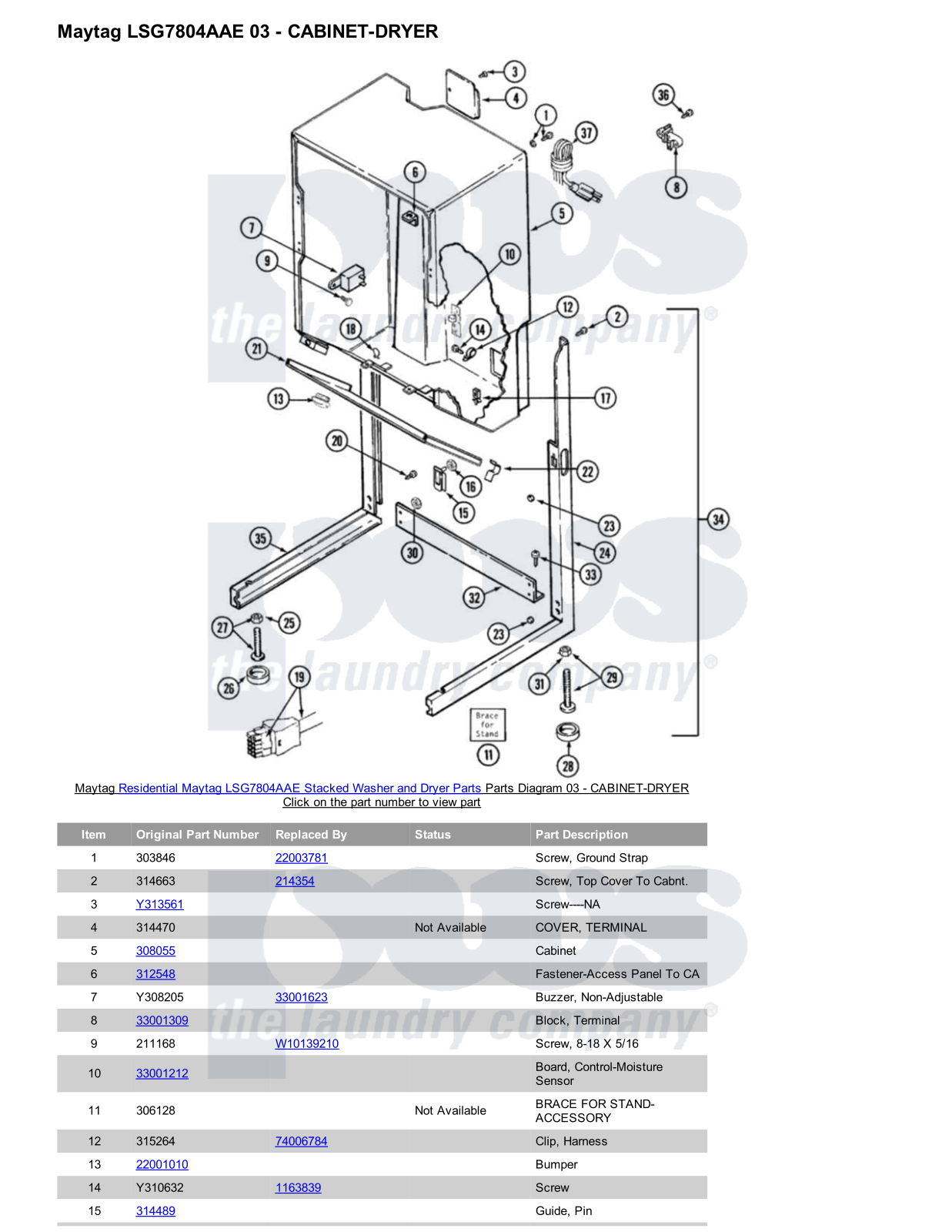 Maytag LSG7804AAE Stacked and Parts Diagram