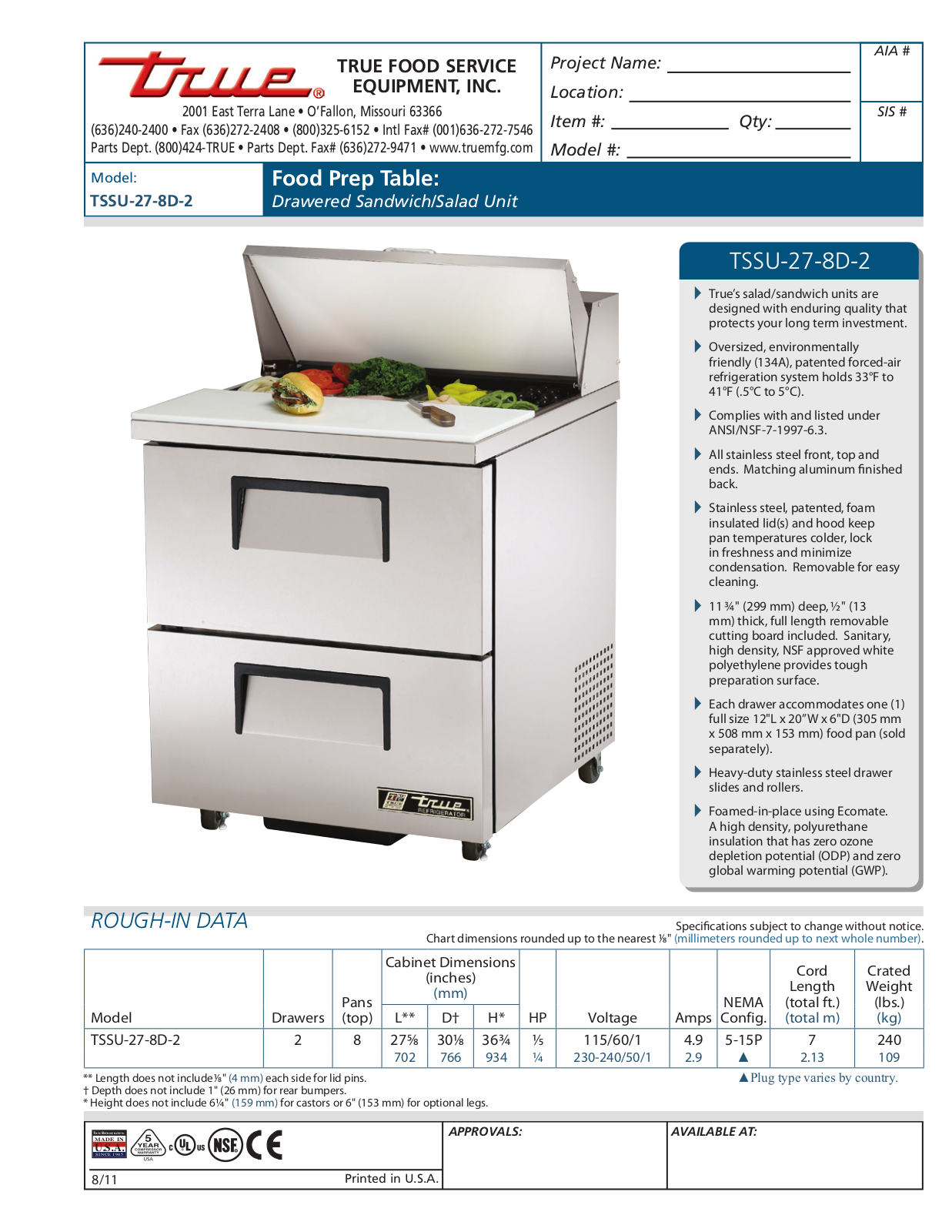 True TSSU-27-8D-2 User Manual