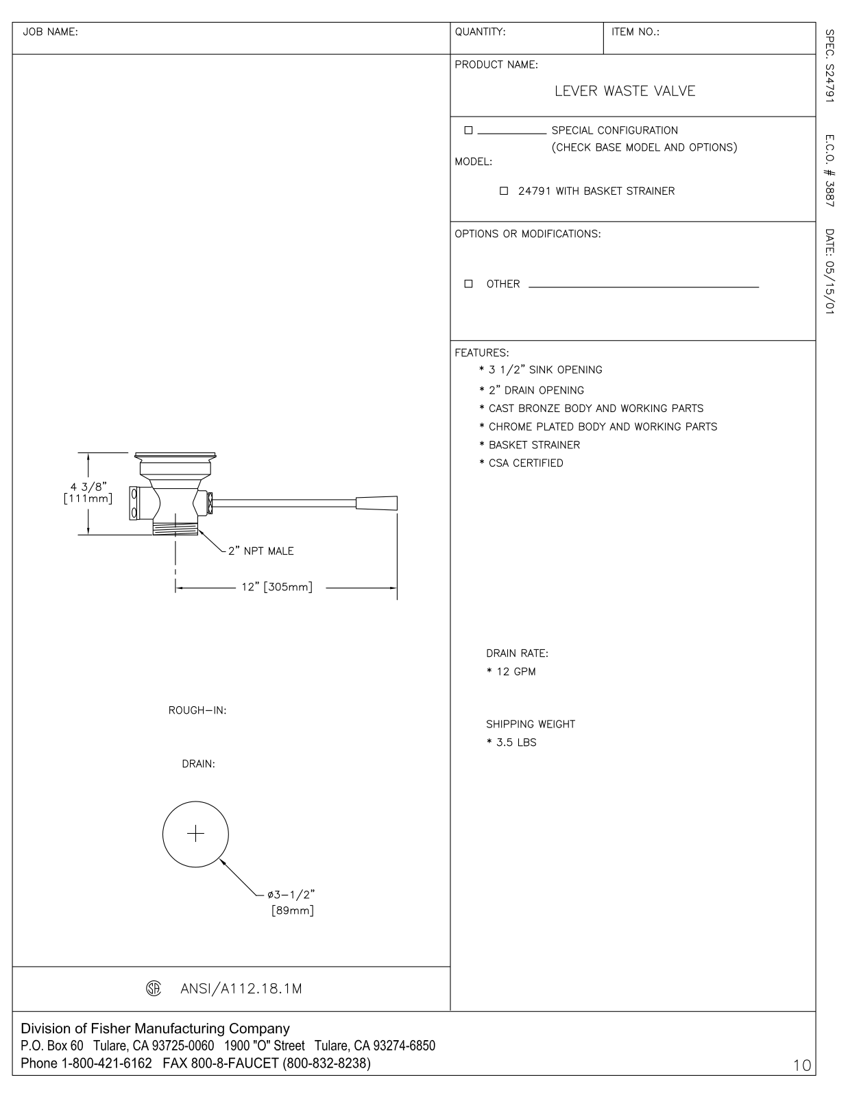 Fisher Manufacturing 24791 User Manual