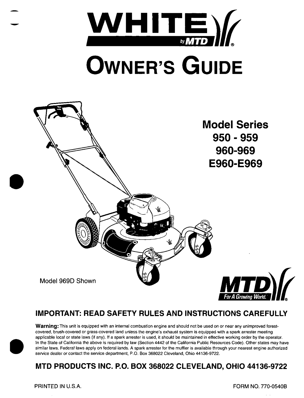 White 950, E960, 960, 959, 969 User Manual