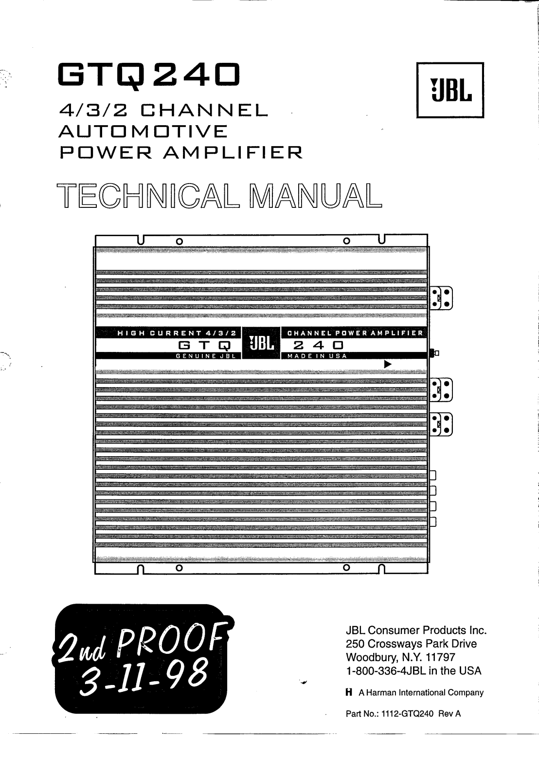 JBL GTQ-240 Service manual