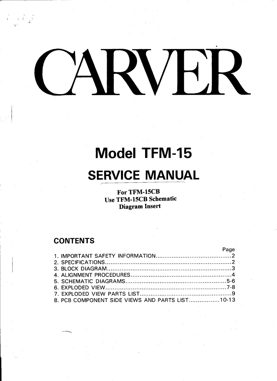 Carver TFM-15-CB Service manual