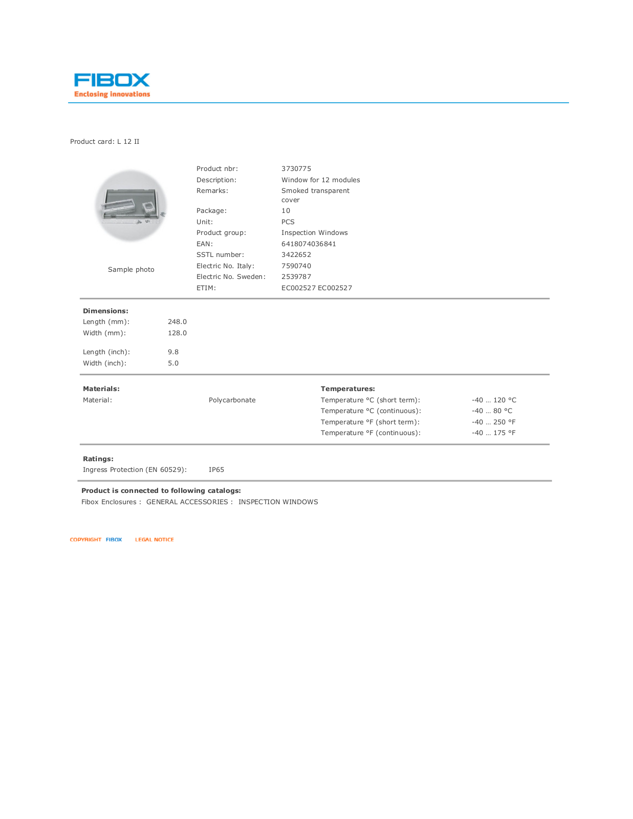 Fibox Enclosures L12II Data Sheet