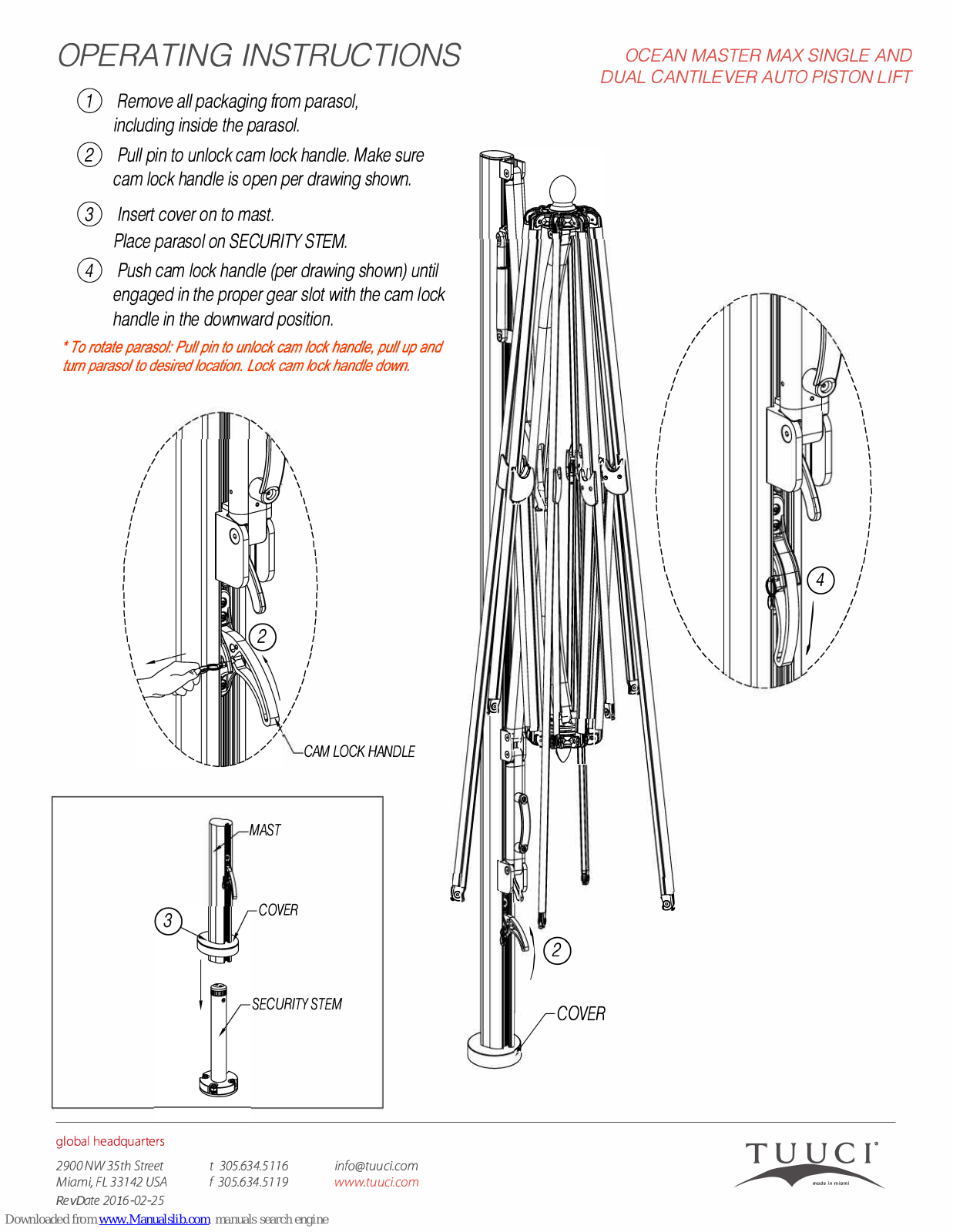 Tuuci OCEAN MASTER MAX SINGLE CANTILEVER, OCEAN MASTER MAX DUAL CANTILEVER Operating Instructions Manual