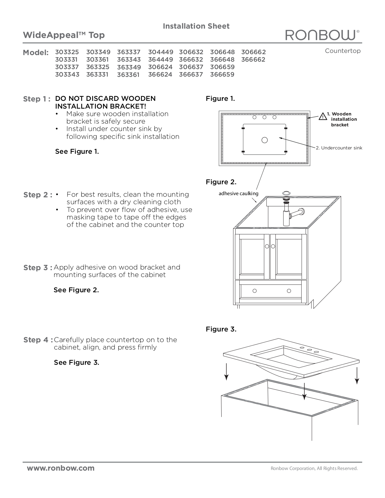 Ronbow WideAppea Top Undercounter User Manual