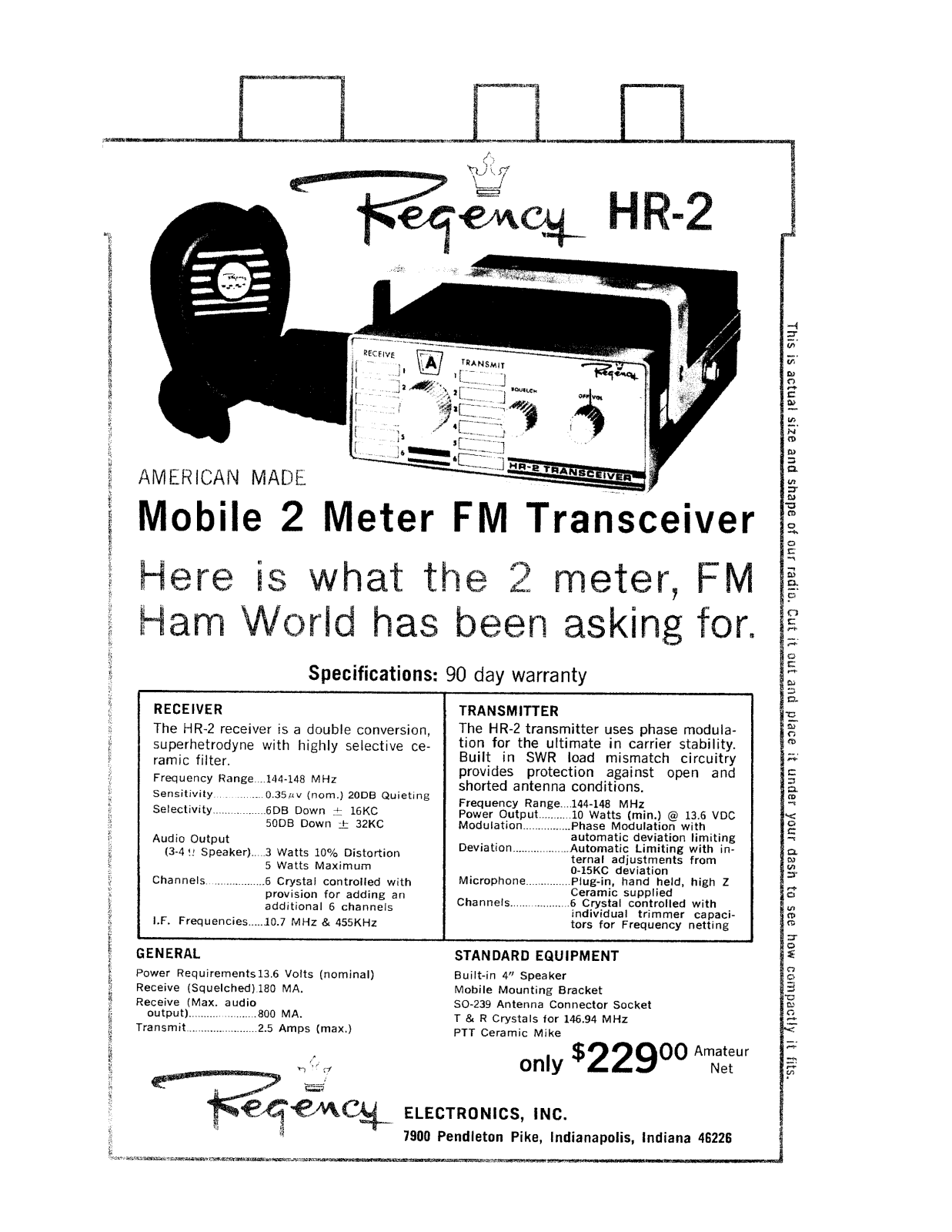 Regency HR-2 User Manual