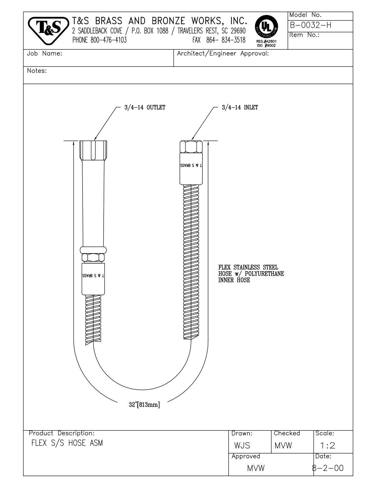 T & S Brass & Bronze Works B-0032-H General Manual