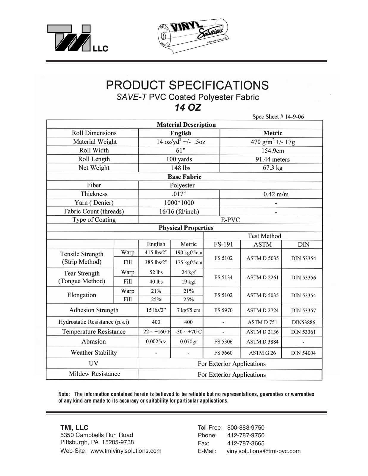 Tmi 14 OZ User Manual