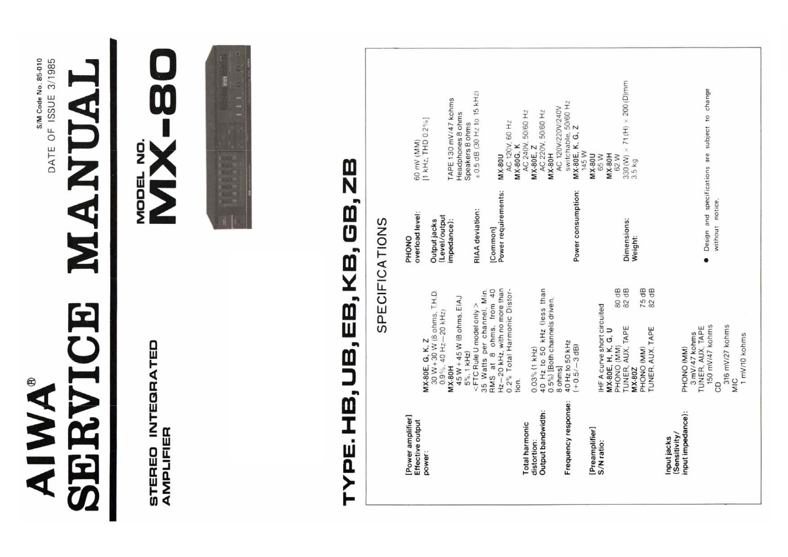 Aiwa MX-80 Service Manual