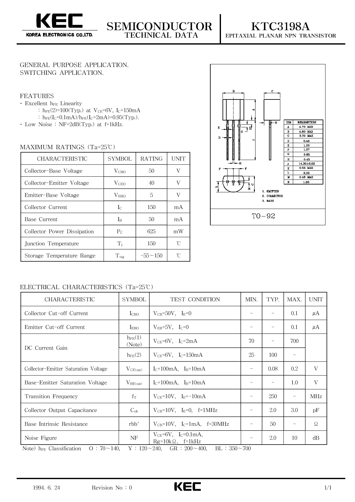 KEC KTC3198A Datasheet