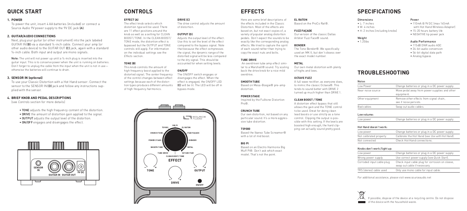 Source Audio Soundblox Classic Distortion User Manual