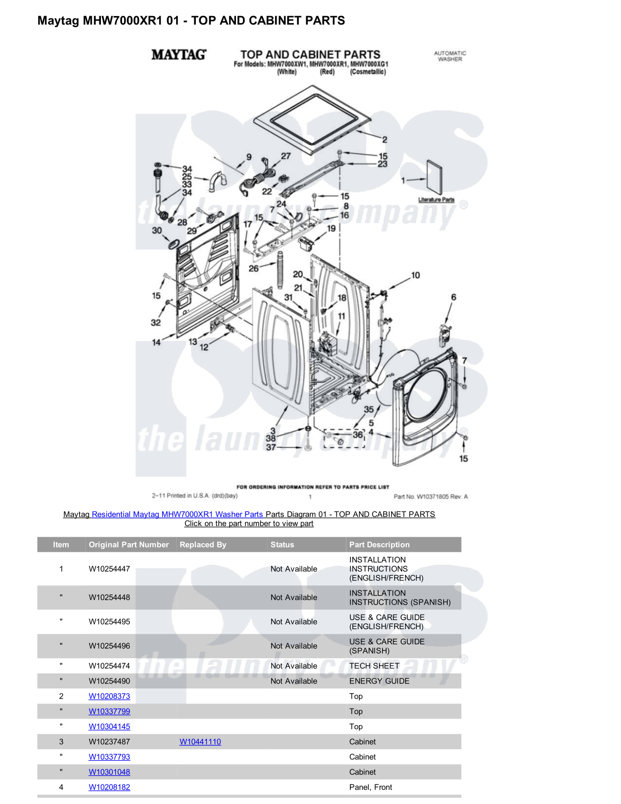 Maytag MHW7000XR1 Parts Diagram