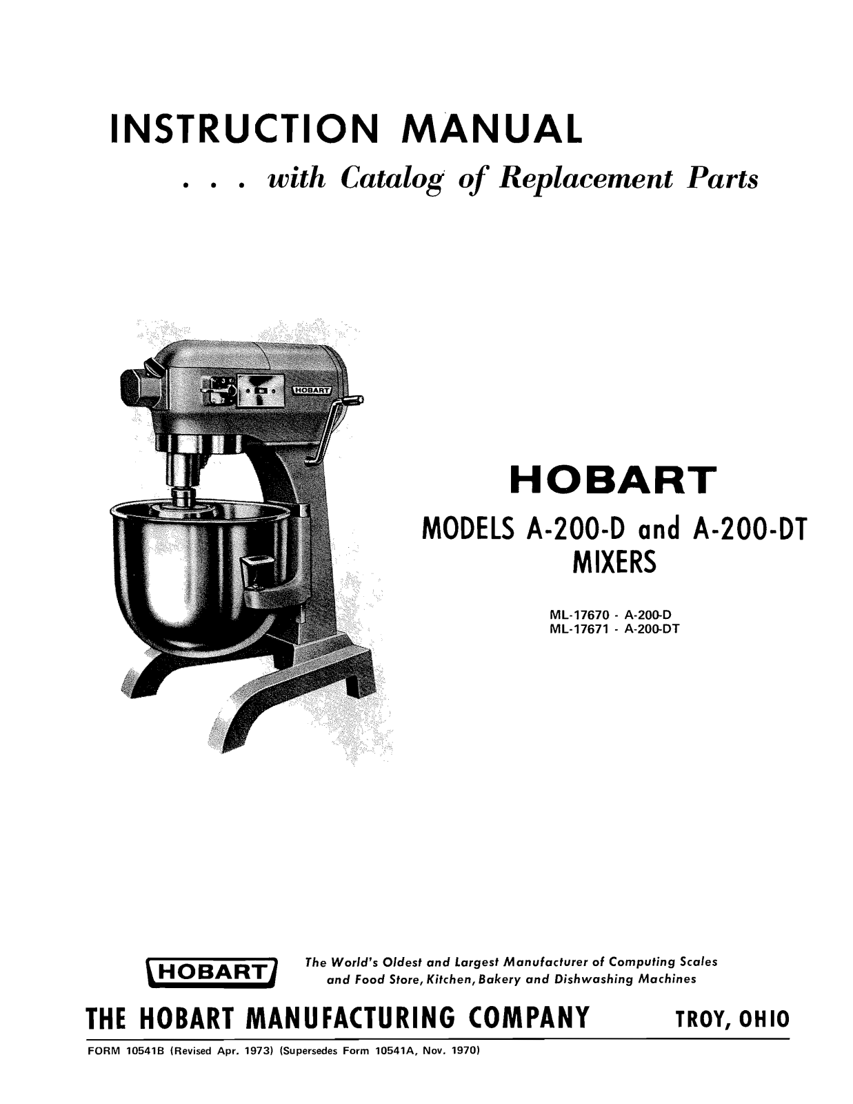 Hobart Food Machines A200D Installation  Manual