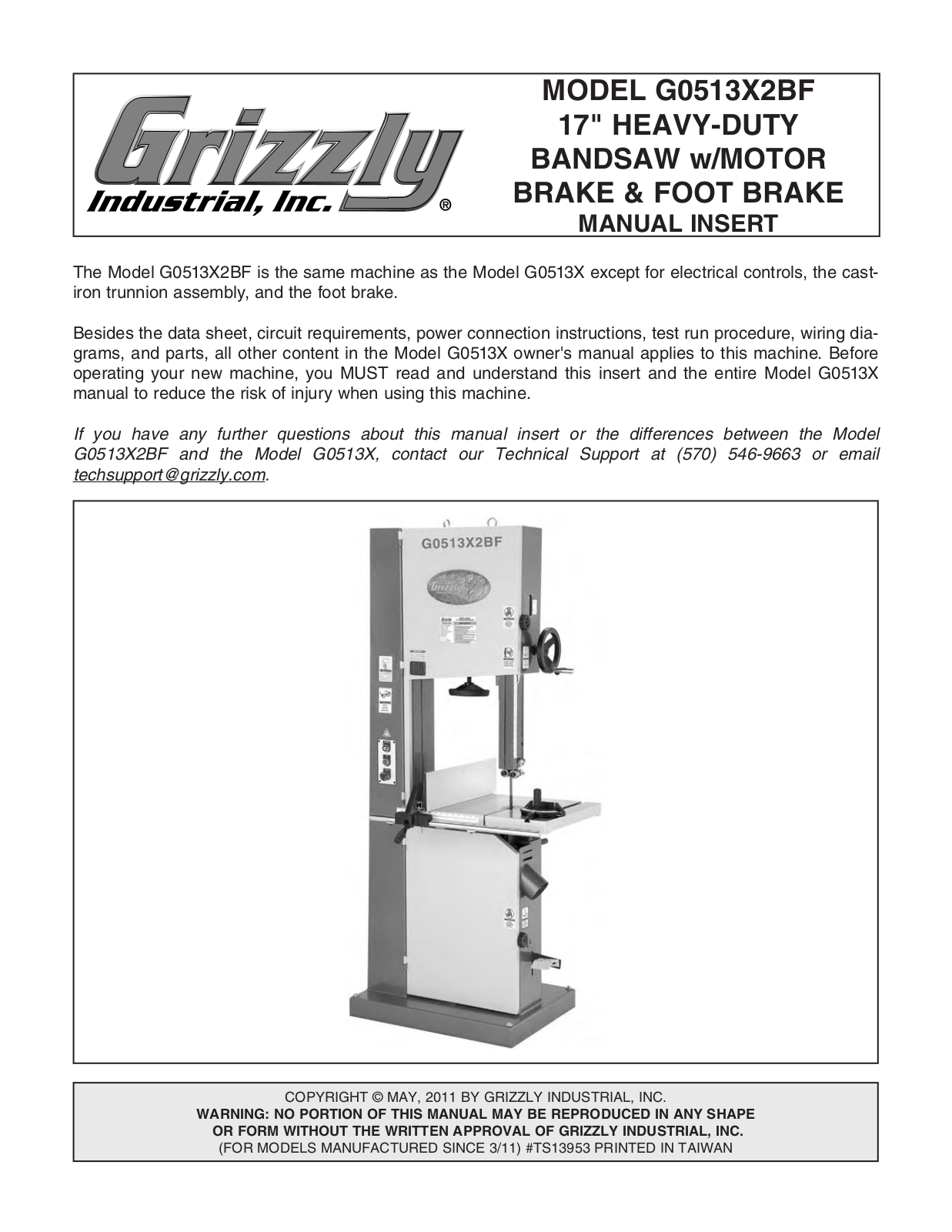 Grizzly G0513X2BF User Manual