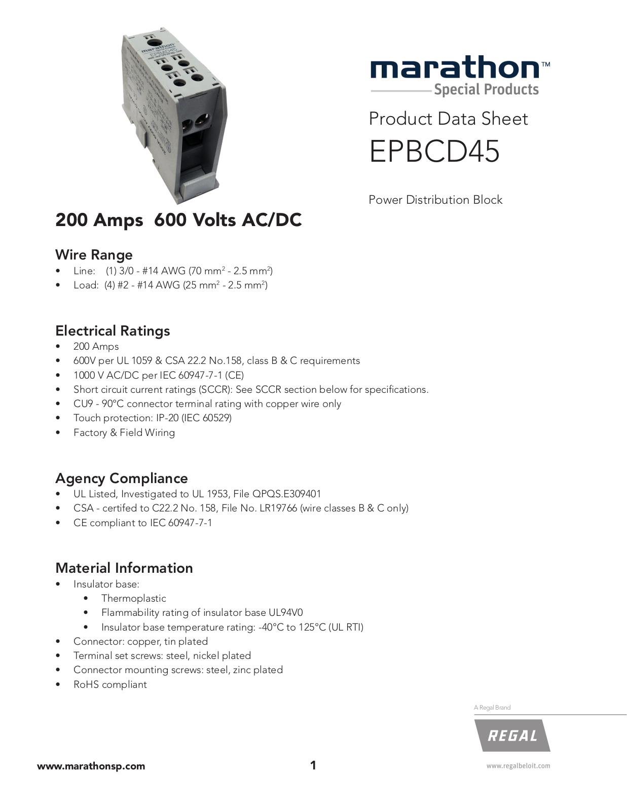 Marathon Special Products EPBCD45 Data Sheet