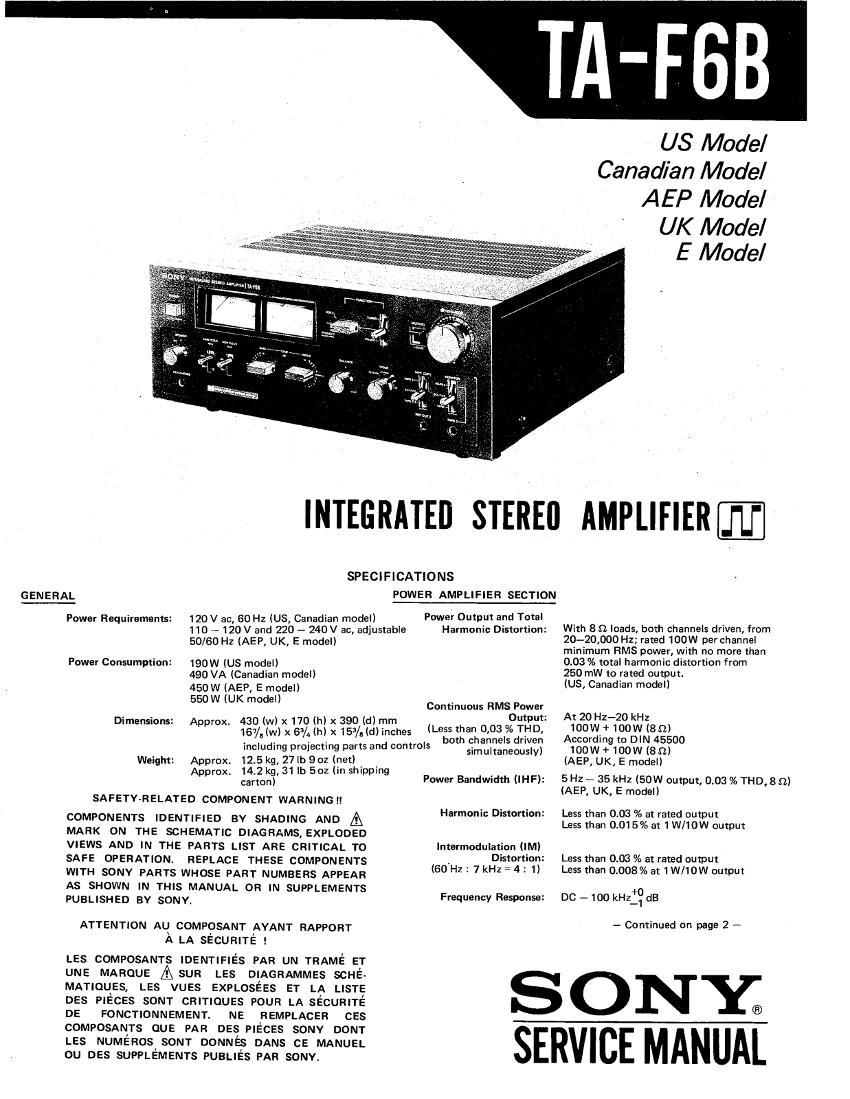 Sony ta f6b Service Manual