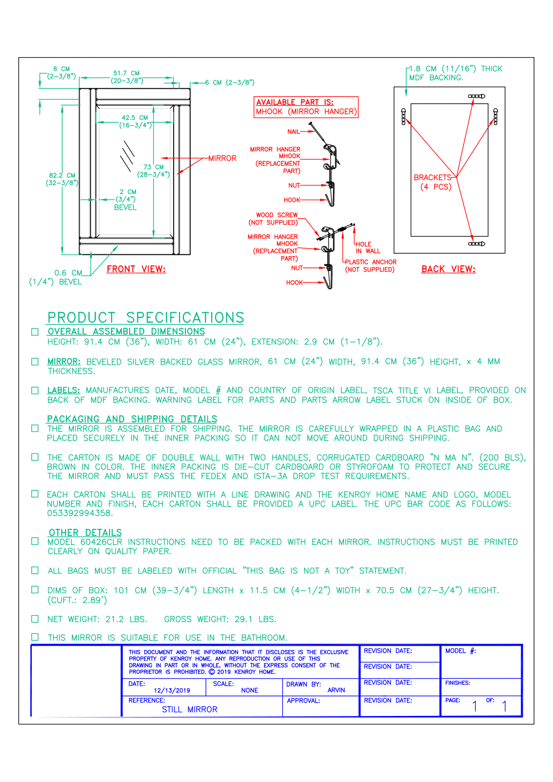 House of Hampton W005482160 Specifications - ManualMachine.com