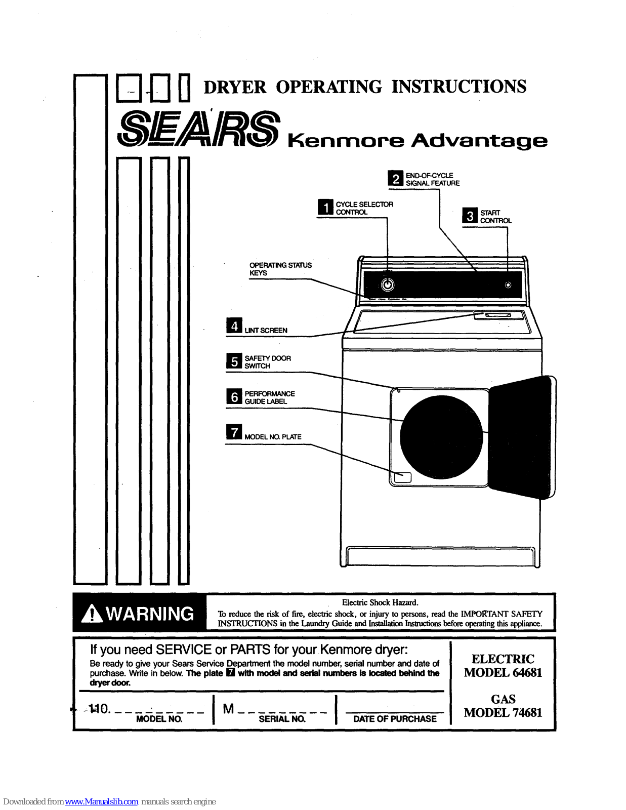 Kenmore Advantage 74681, Advantage 64681 Operating Instructions Manual - ManualMachine.com