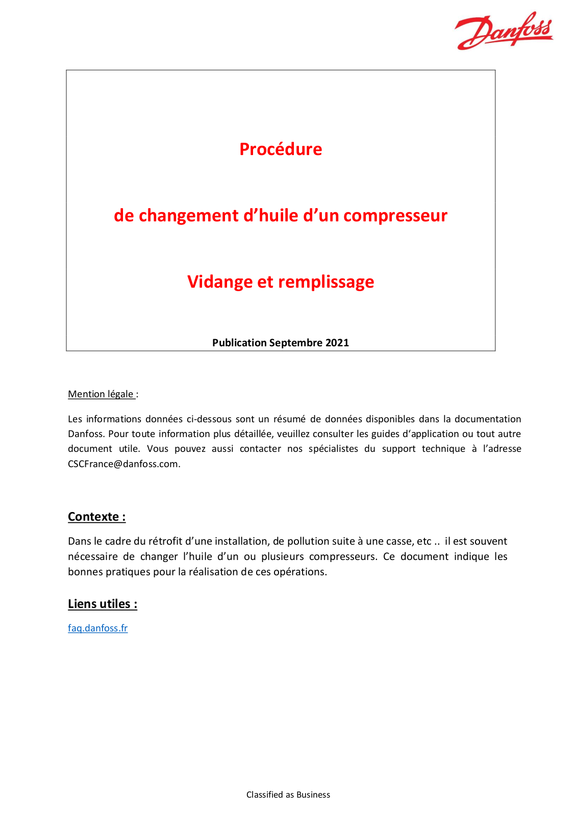 Danfoss Vidange et remplissage Operating guide