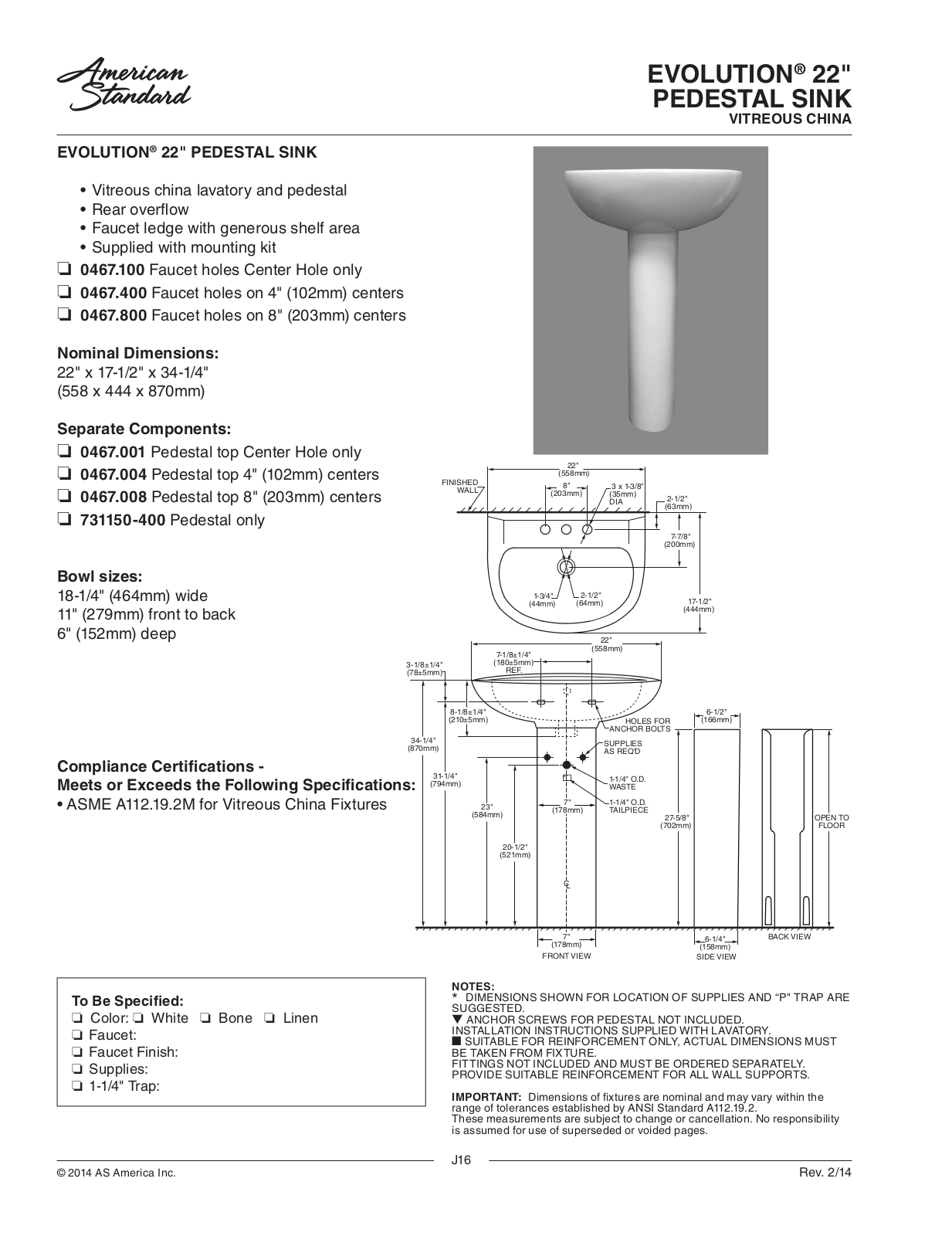 American Standard 0467.100, 0467.400, 0467.800 User Manual