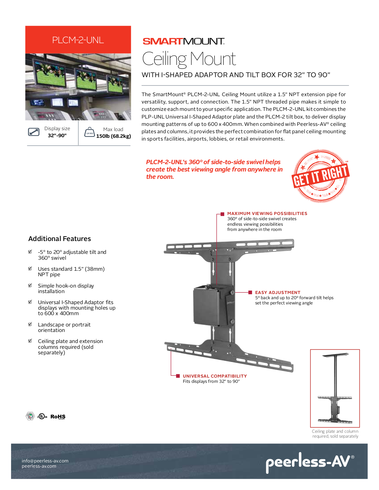 Peerless-AV PLCM-2-UNL Specsheet