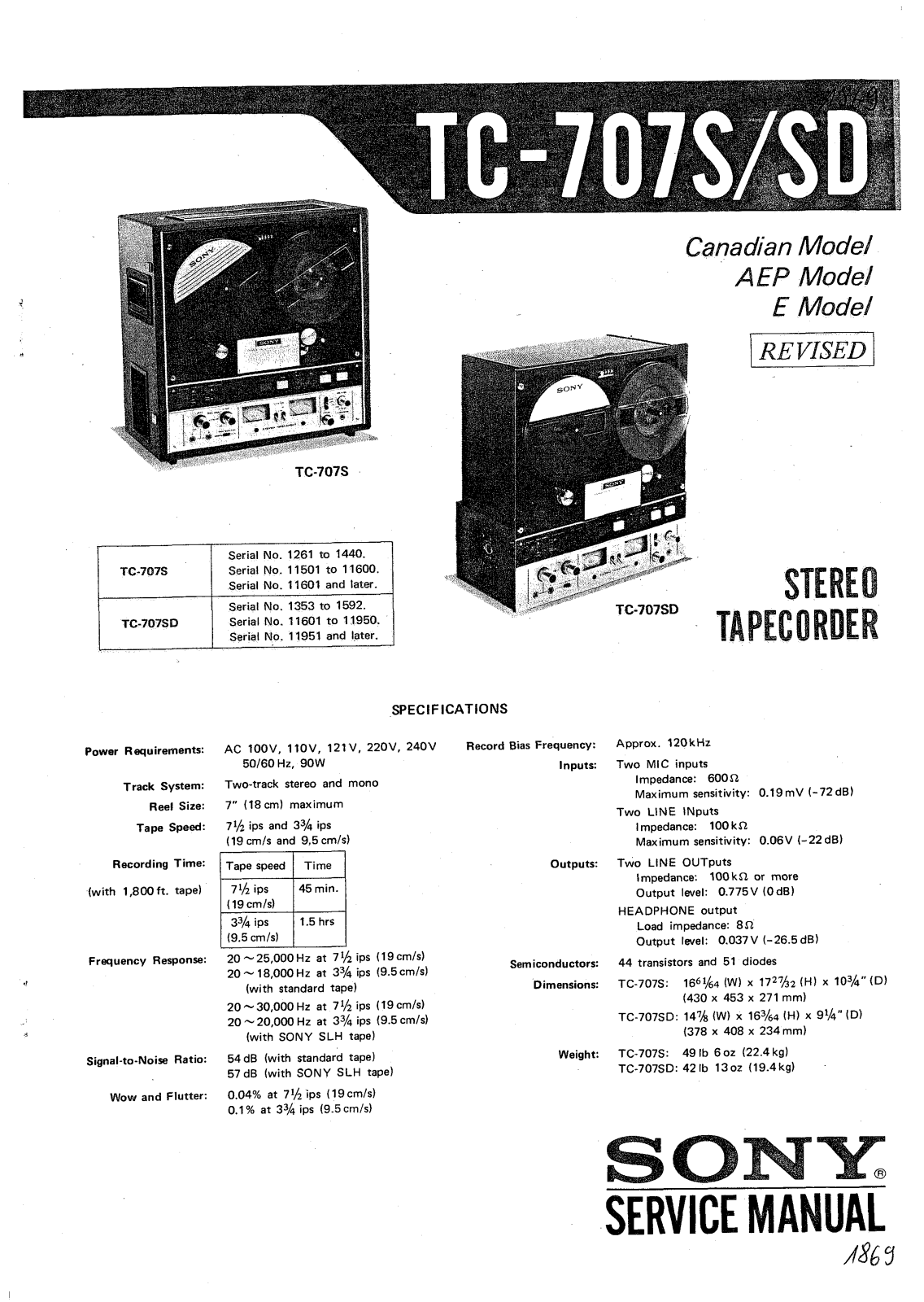 Sony TC-707-S, TC-707-SD Service manual