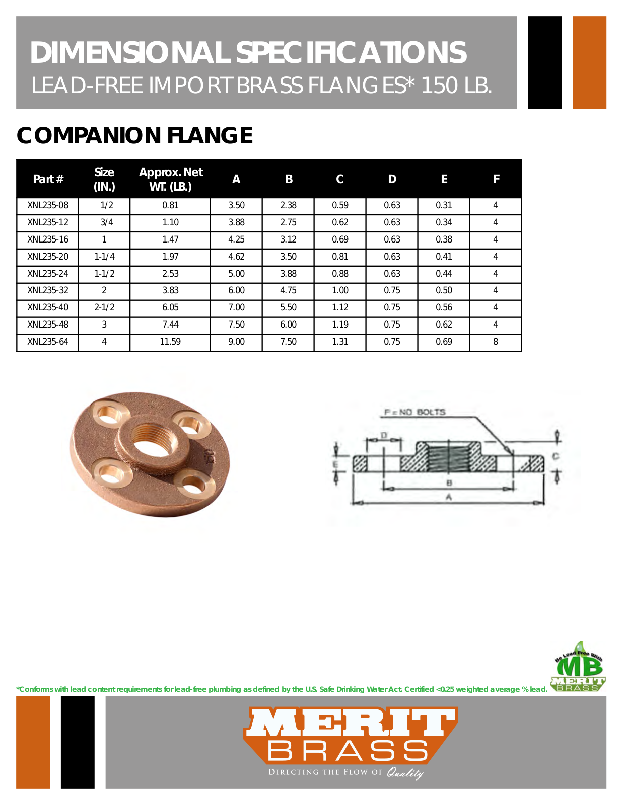 Merit Brass XNL235-08, XNL235-12, XNL235-16, XNL235-20, XNL235-24 User Manual