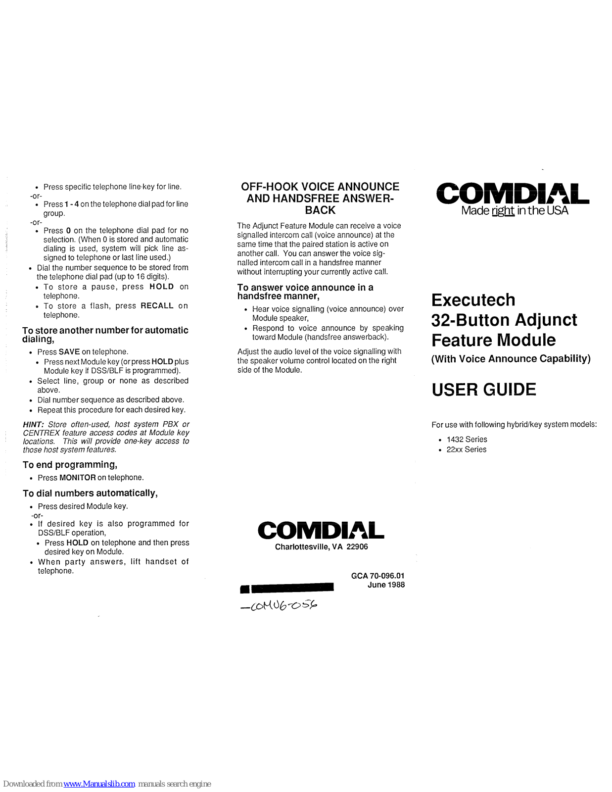 Comdial 1432 Series, 22 Series User Manual - ManualMachine.com