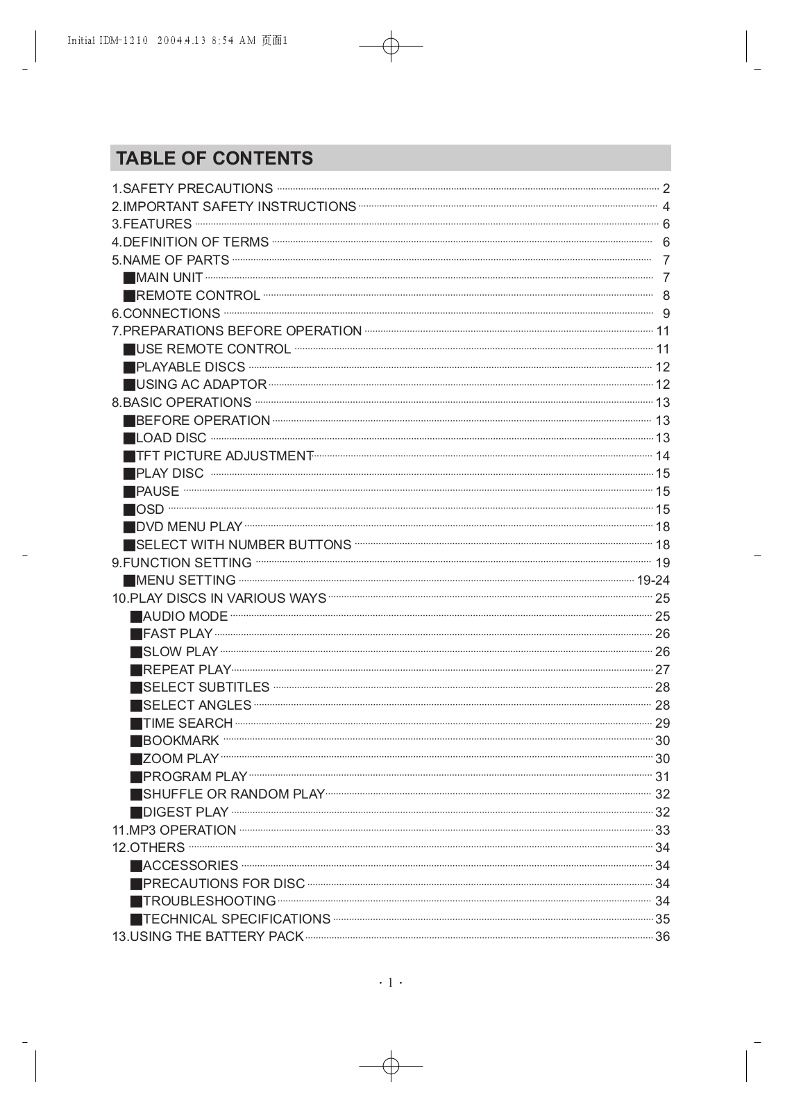 Initial IDM-1210 Operating Manual