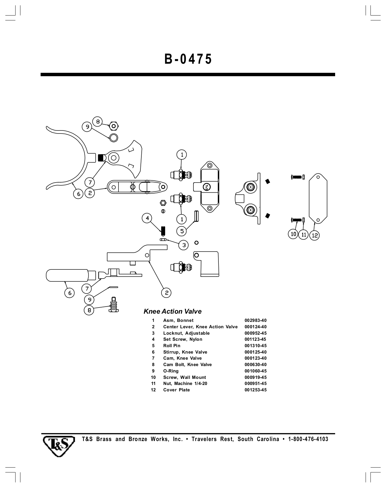 T & S Brass & Bronze Works B-0475 Part Manual