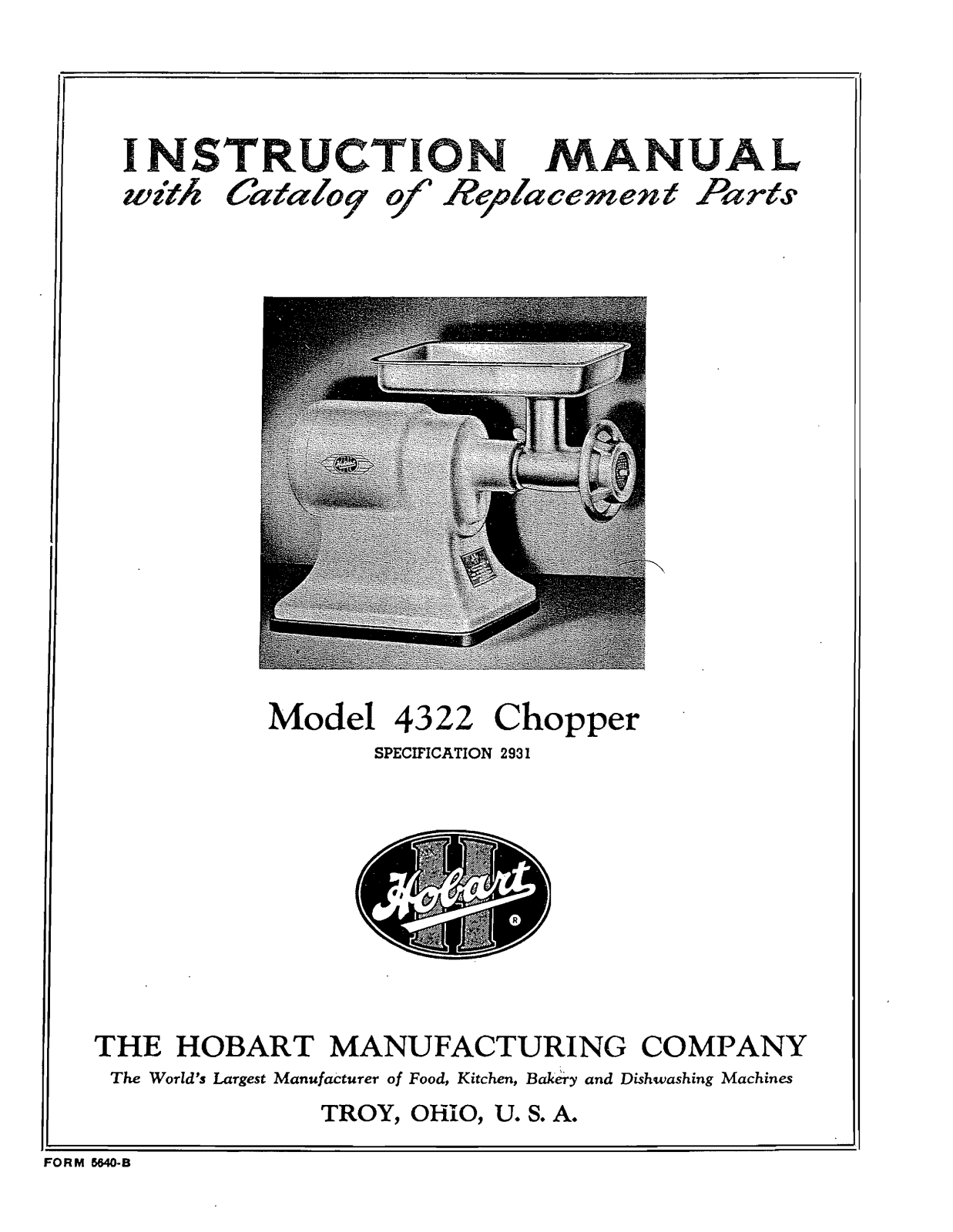 Hobart 4322 Installation Manual