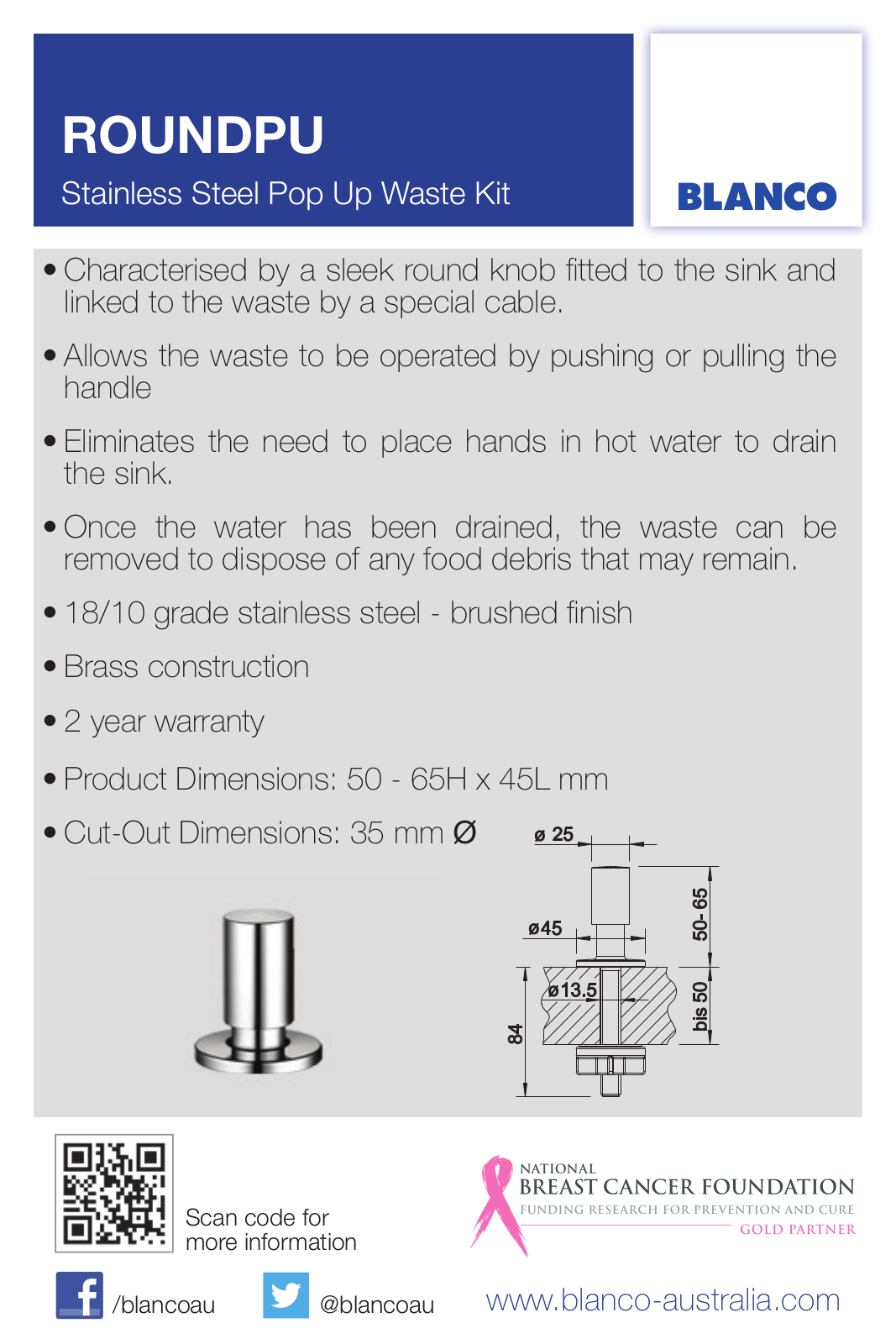 Blanco ROUNDPU Specifications Sheet