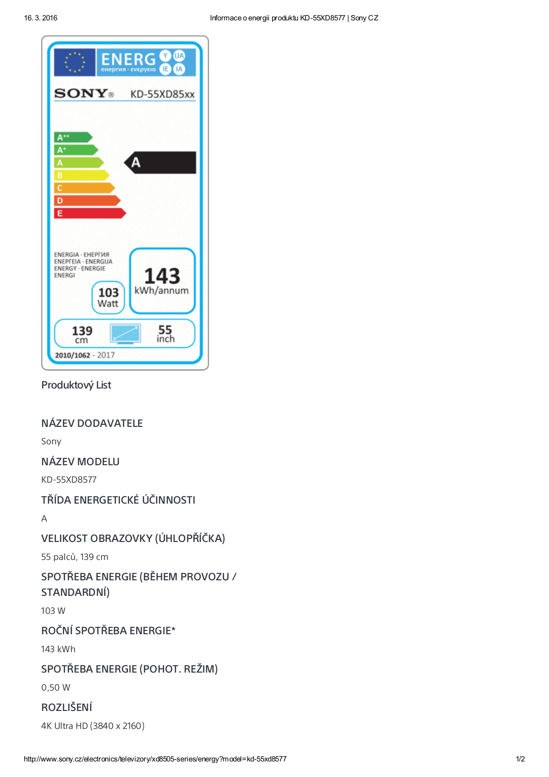 Sony KD-55XD8577S User Manual