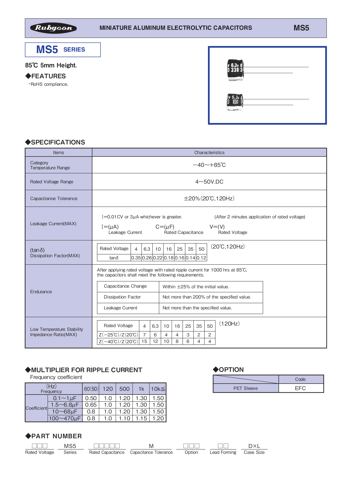 Datasheet Rubycon [radial thru-hole] MS5 Series Datasheet - ManualMachine.com